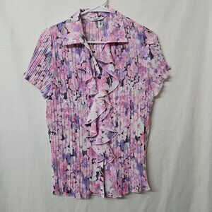 Set Vtg TanJay Sz 10 Blouse Skirt Floral Midi Pleated Pink Spring Cottagecore